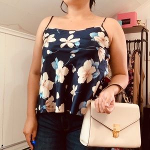 Satin Spaghetti Strap Floral Blue Top